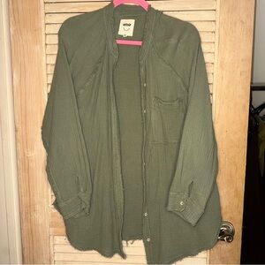 136 Aerie Teal Oversized Cotton Gauze Button Up - Size M